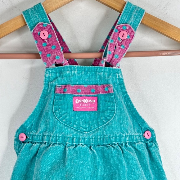 VTG 90s Oshkosh Overall Dress 4T Hand Embroidered Polka Dot Paper Tag USA Floral - Picture 2 of 10